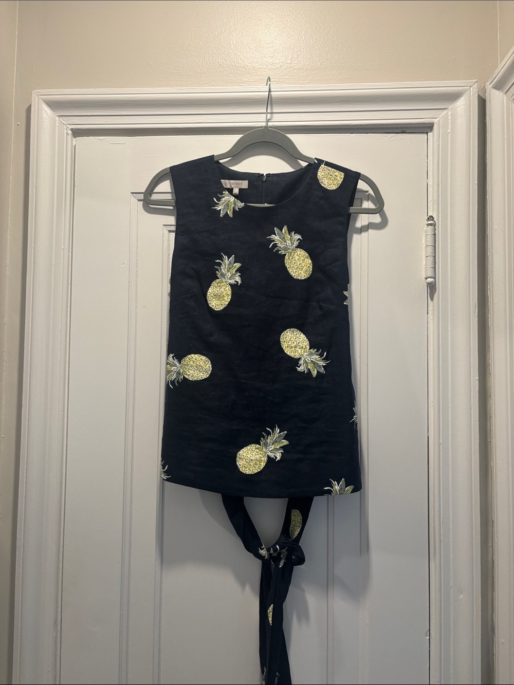 Hobbs London Women’s navy Pineapple Print Tie-Back linen Tank Top
